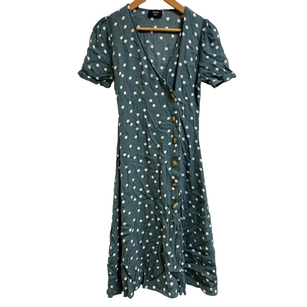 Vici Green Polka Dot Midi Dress